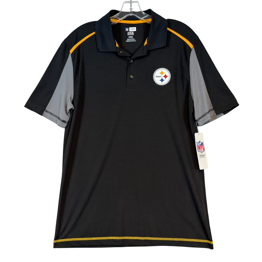 NFL Team Apparel Pittsburgh Steelers Mens •M• Black TX3 Cool Polo Shirt Y2K Fan